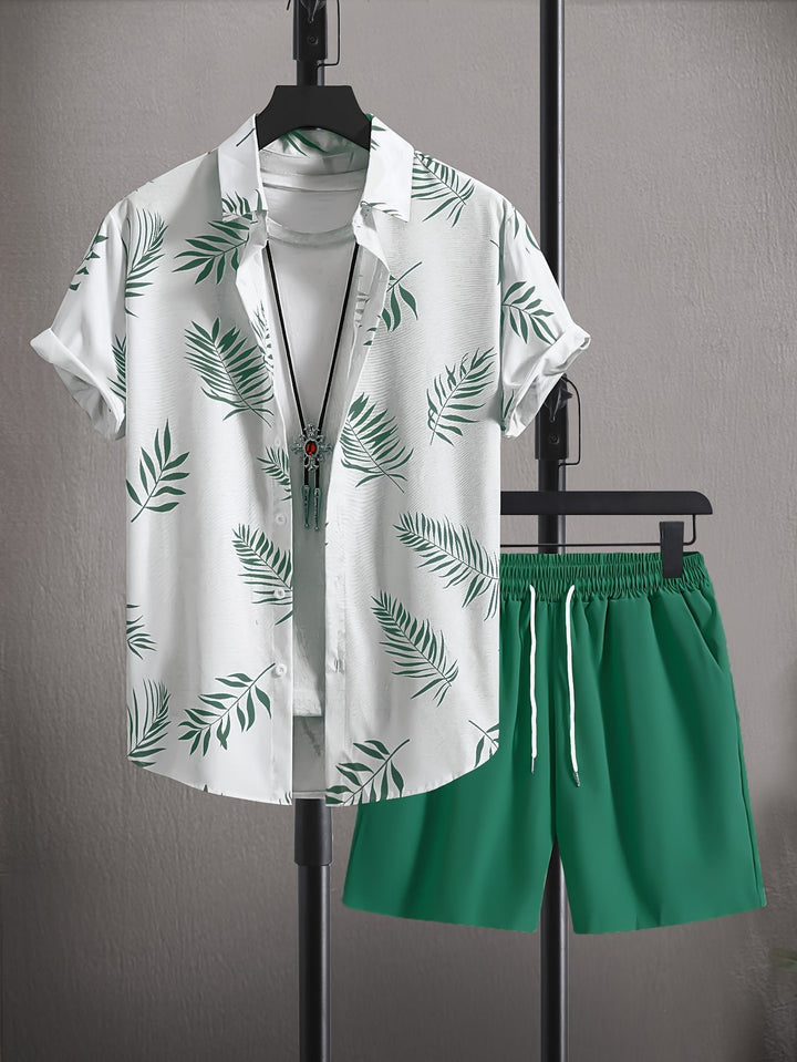 Xavier | Men's Tropical Two-Piece Set with Matching Shorts — Green
