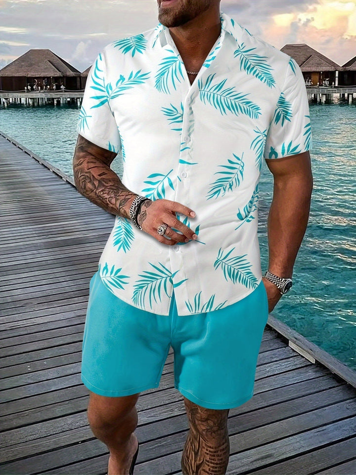 Xavier | Men's Tropical Two-Piece Set with Matching Shorts — Light Blue