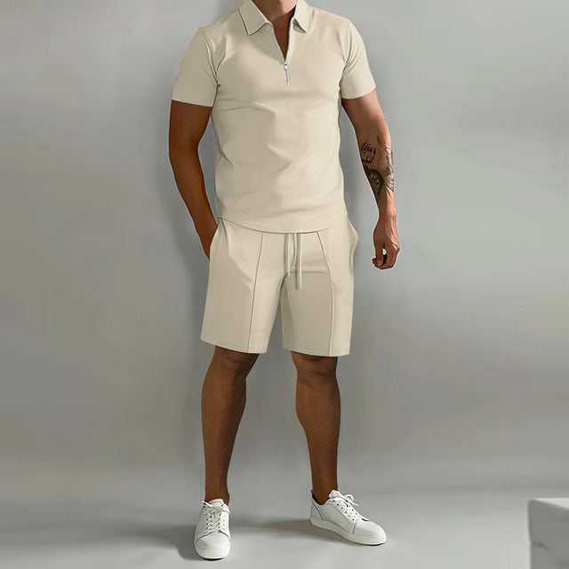 Yannick | Men's Two-Piece Matching Men’s Casual Zip Polo Two Piece Set with Half-Zip Collar — 1