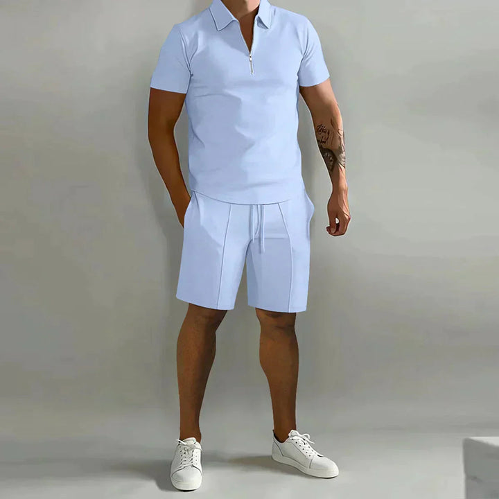 Yannick | Men's Two-Piece Matching Men’s Casual Zip Polo Two Piece Set with Half-Zip Collar — 2
