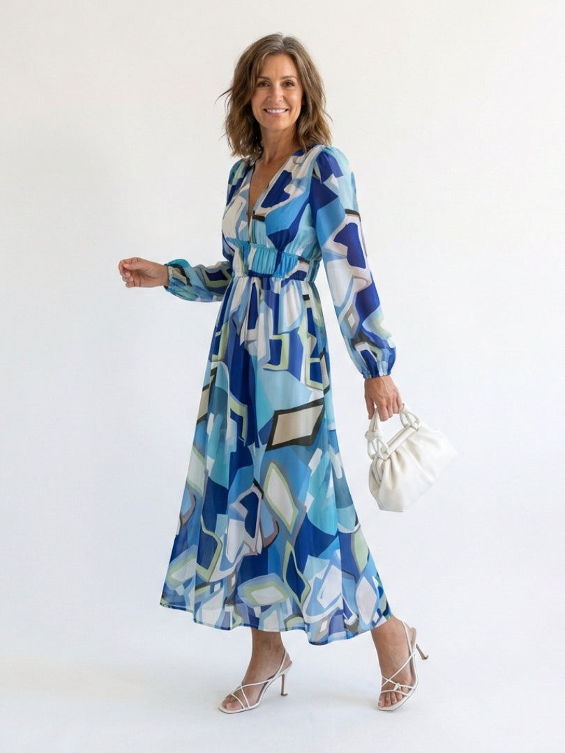 Yara | Women's Wedding Guest Elegant V Neck Floral Maxi Dress Dresses — Blue