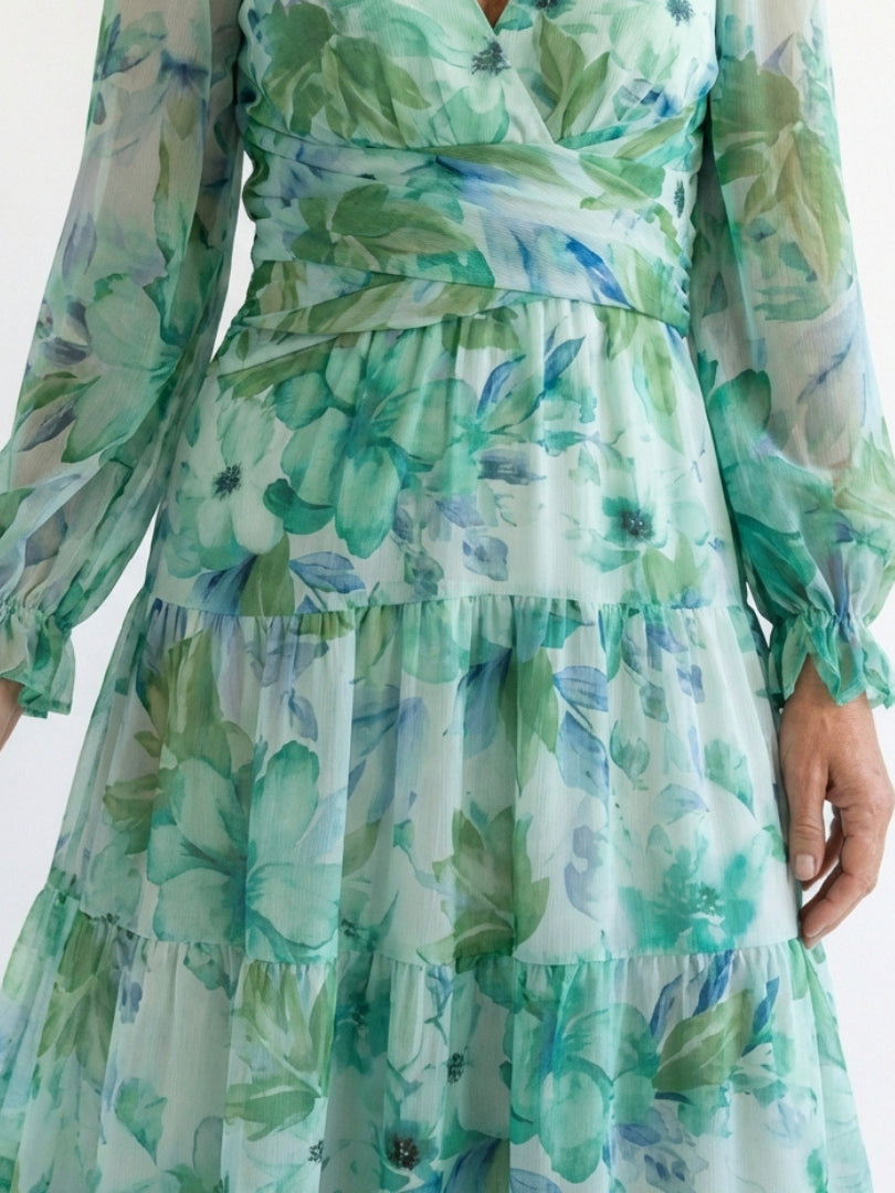 Yara | Women's Wedding Guest Elegant V Neck Floral Maxi Dress Dresses — 2
