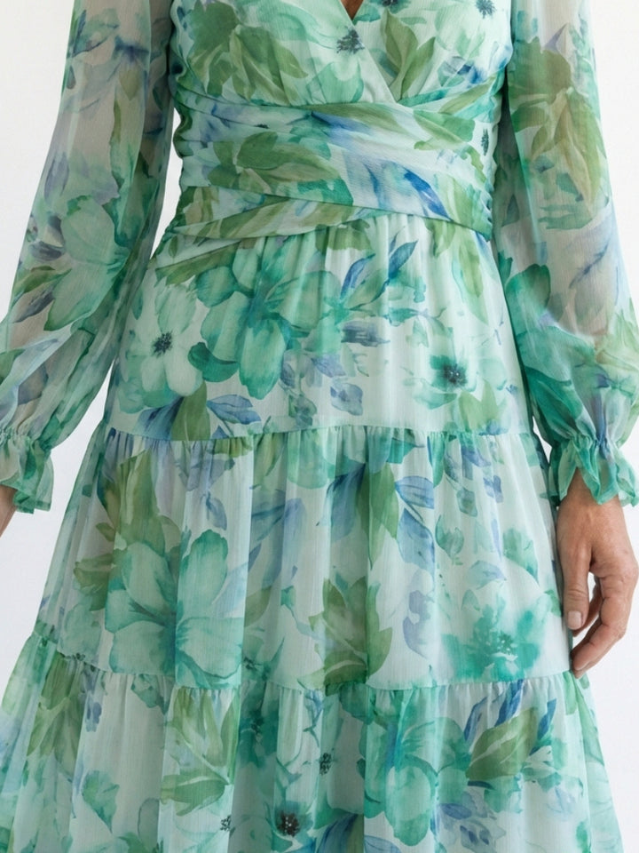 Yara | Women's Wedding Guest Elegant V Neck Floral Maxi Dress Dresses — 2