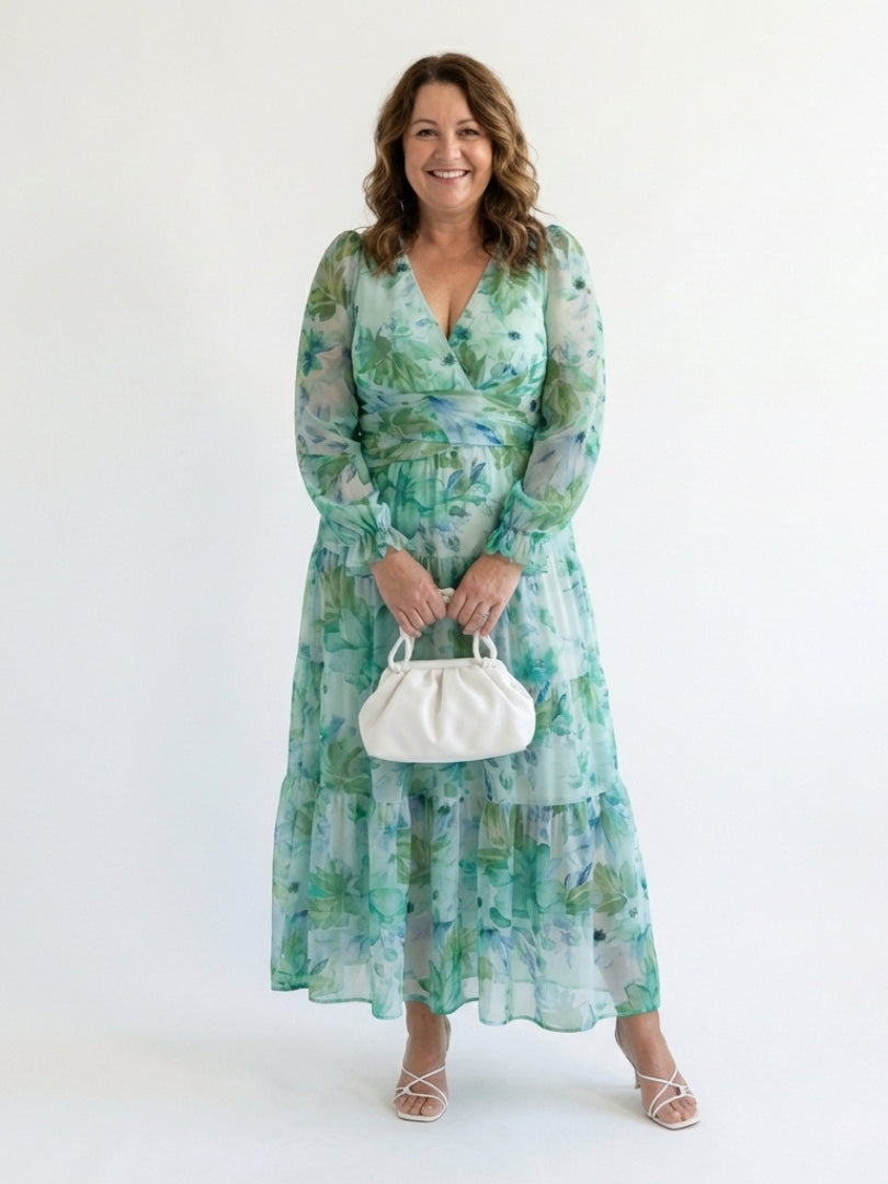Yara | Women's Wedding Guest Elegant V Neck Floral Maxi Dress Dresses — 3