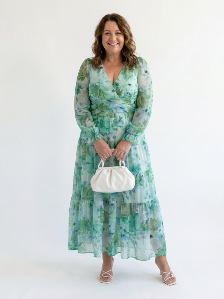 Yara | Women's Wedding Guest Elegant V Neck Floral Maxi Dress Dresses — 3