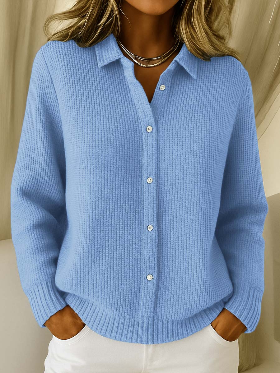 Yarareth | Women's Cozy Textured Knit Button Cardigan — Blue