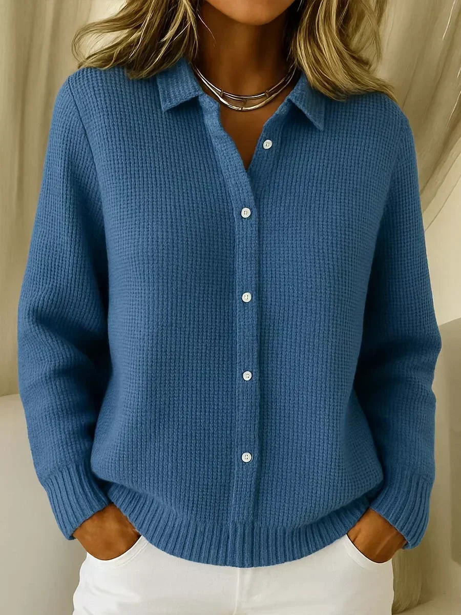Yarareth | Women's Cozy Textured Knit Button Cardigan — Dark Blue