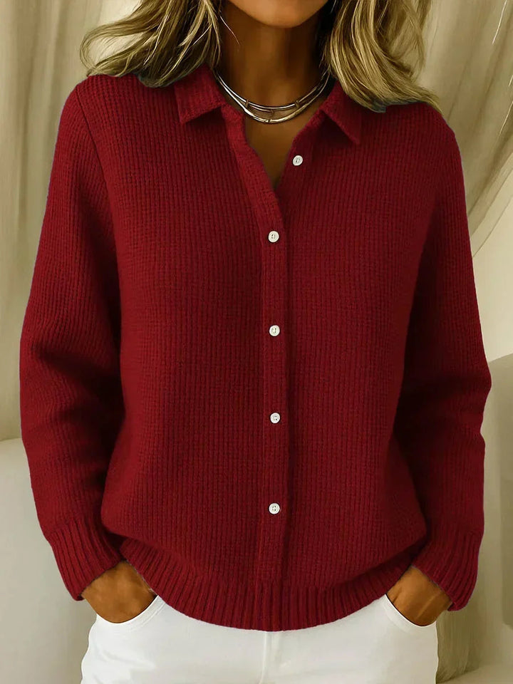 Yarareth | Women's Cozy Textured Knit Button Cardigan — Wine Red