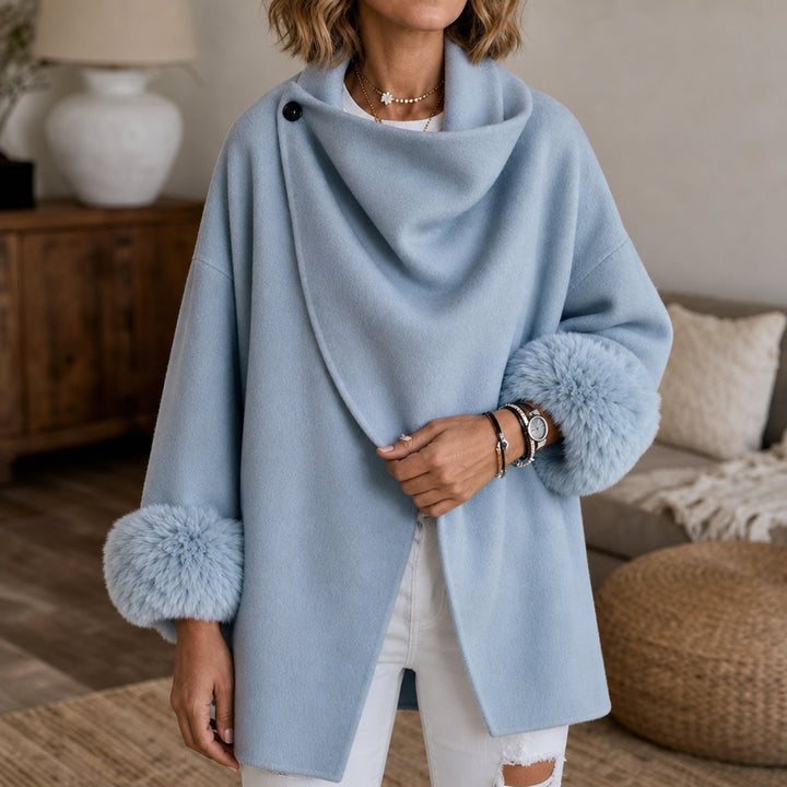 Ysoldeara | Women's Faux Fur Cuff Asymmetric Wrap Jacket
