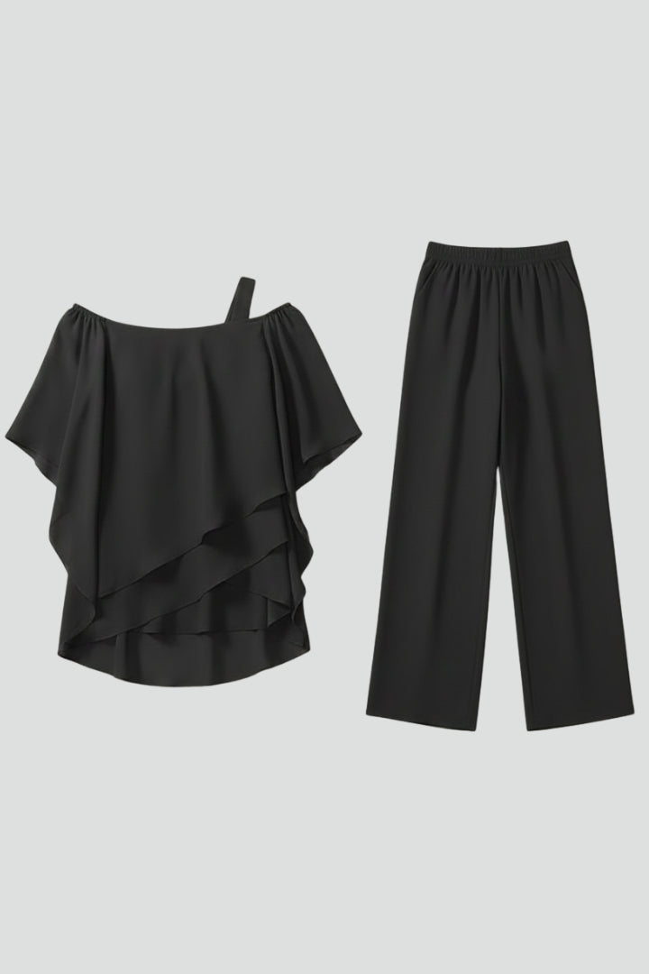Ysoldecine | Women's Wide-Leg Graceful Off Shoulder Top and Wide Leg Pants 2 Piece Set — 2