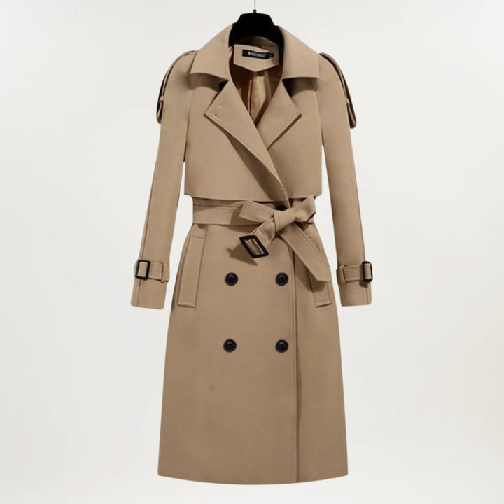 Yvette | Women's Double-Breasted Extended Length Trench Coat — Beige