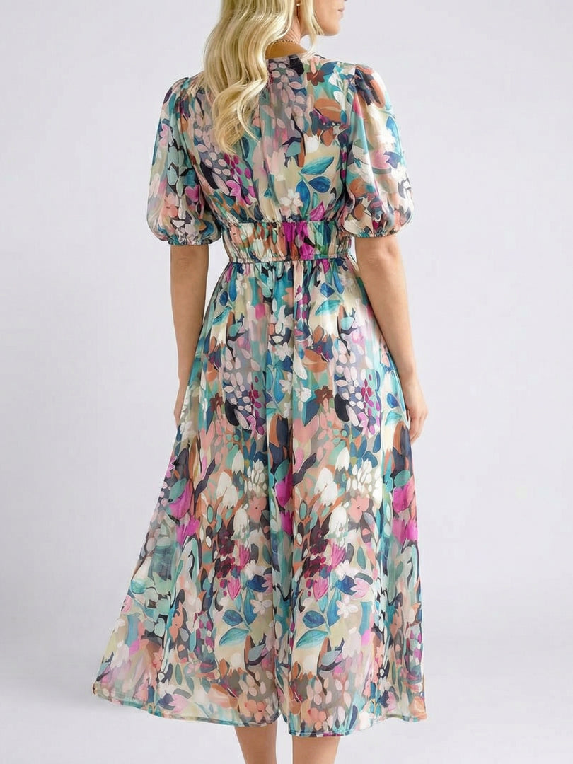 Zara | Women's Wedding Guest Elegant Floral V-Neck Midi Dress Dresses — 2