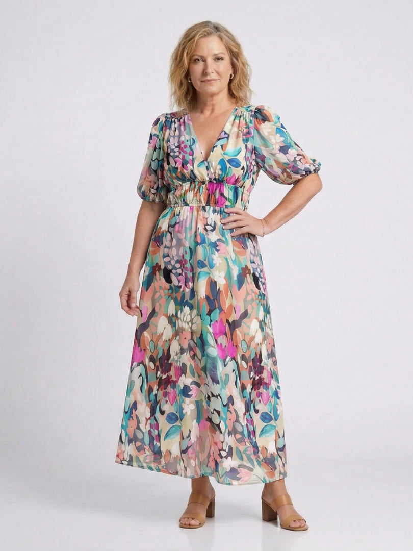 Zara | Women's Wedding Guest Elegant Floral V-Neck Midi Dress Dresses — 3