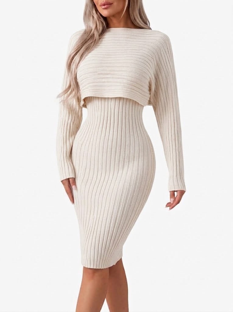 Zarastine | Women's Two-Piece Matching Ribbed Midi Skirt Co-Ord Set with Cropped Top — 2