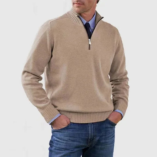 Zillalise | Women's Knit Cozy HALF ZIP SWEATER — Beige