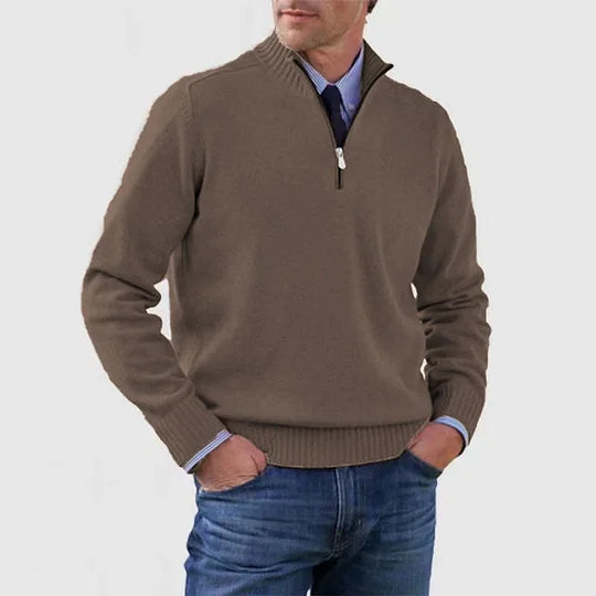 Zillalise | Women's Knit Cozy HALF ZIP SWEATER — Brown