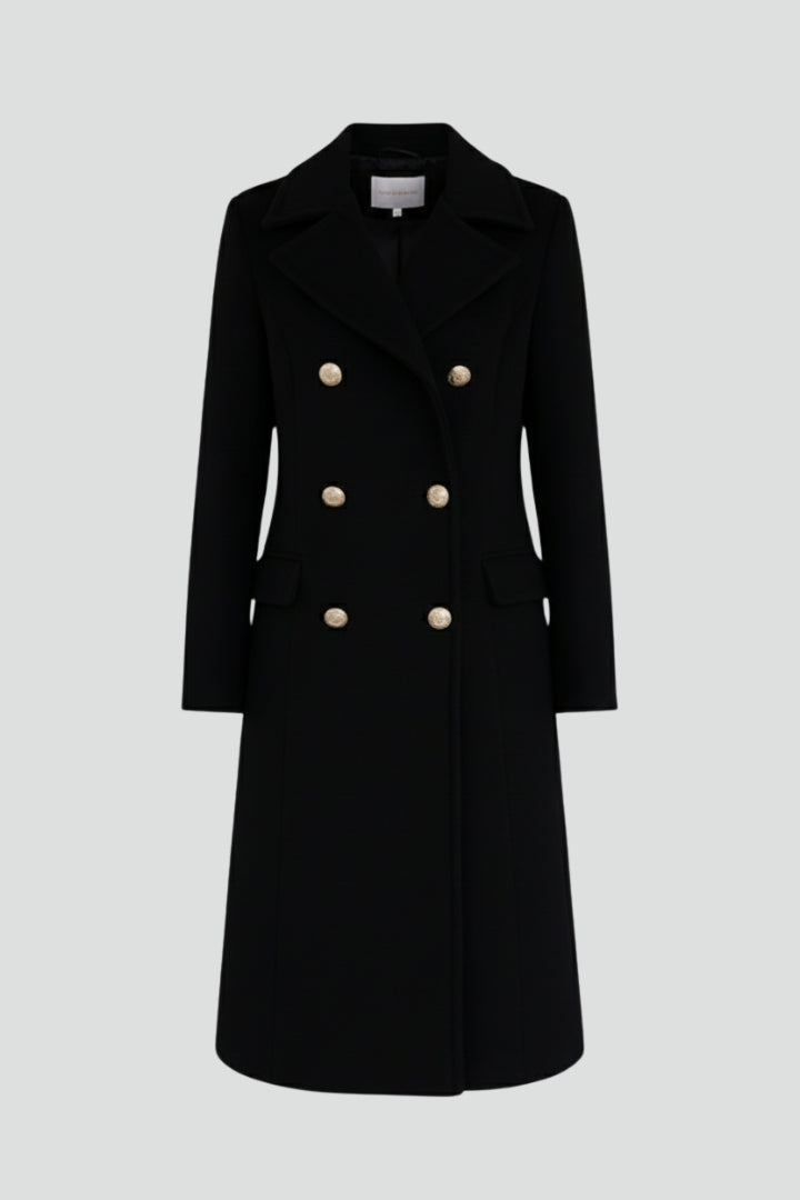 Zillaoura | Women's Casual Stretch Long Coat with Double Buttons and Notched Lapel Top — 1