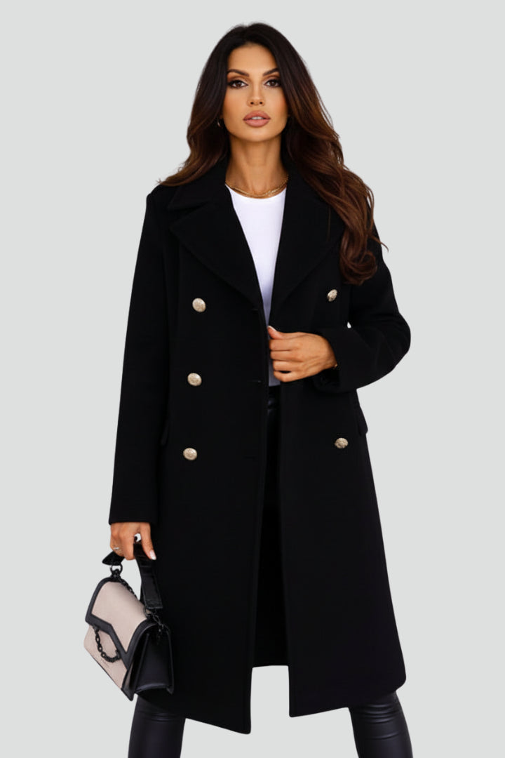 Zillaoura | Women's Casual Stretch Long Coat with Double Buttons and Notched Lapel Top — 2
